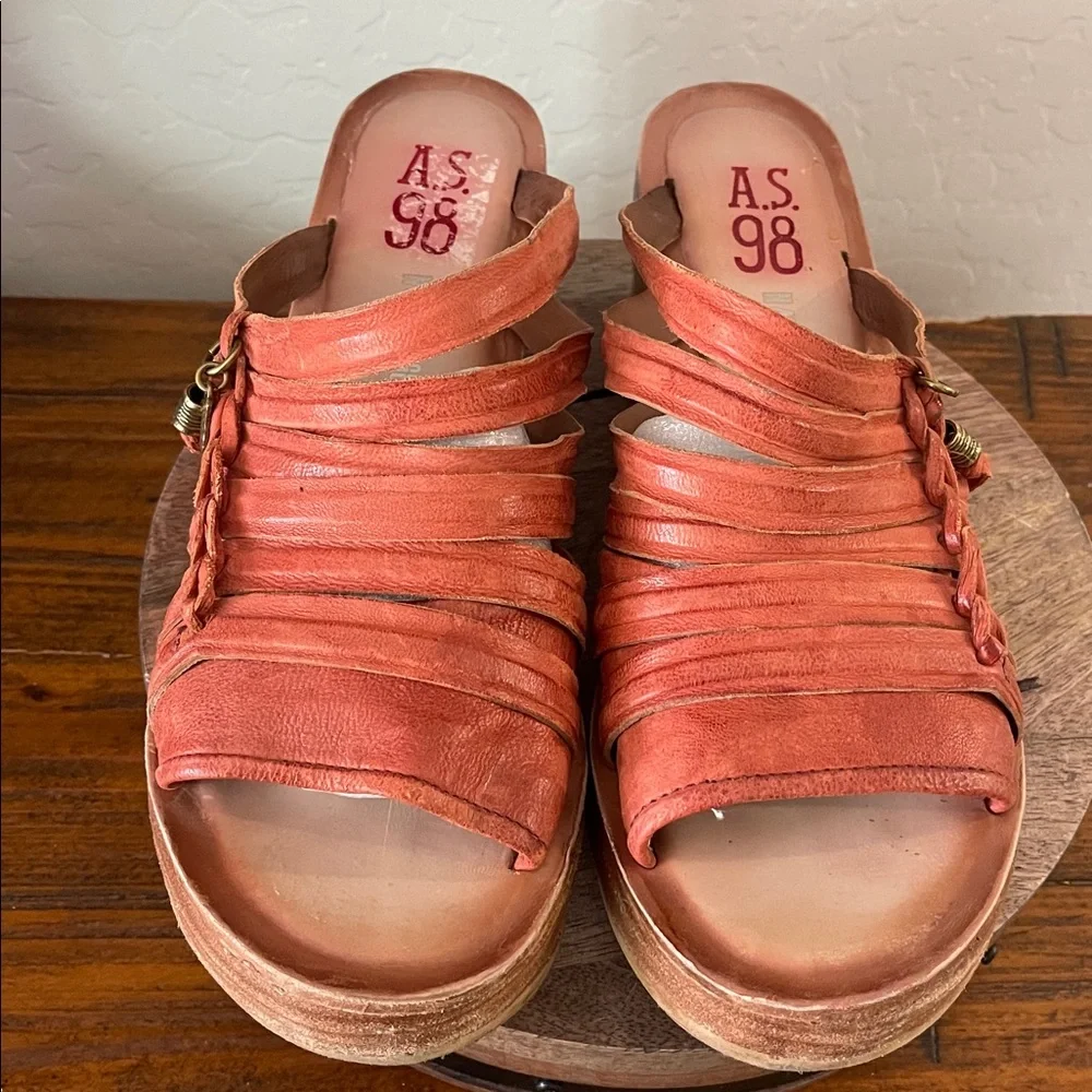 A.S.98 Nicolls Strappy Leather Platform Wedge Sandal in Rust Orange Sz 10.5 (42)